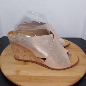 Korks Violetta Slide Wedge Sandal Womens 9 Metallic Shimmer Leather Cork Heel